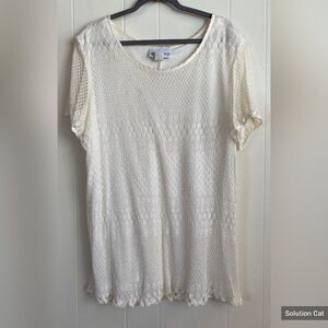 Special Thyme Ltd Blouse Women’s 22W White Lace Short Sleeved Tunic Coastal